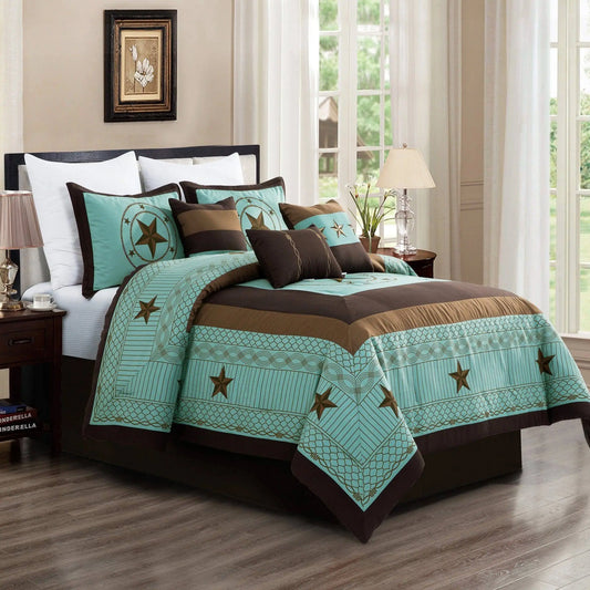 Western Cabin Lodge Comforter Set - 7 Piece Queen Set -Turquoise