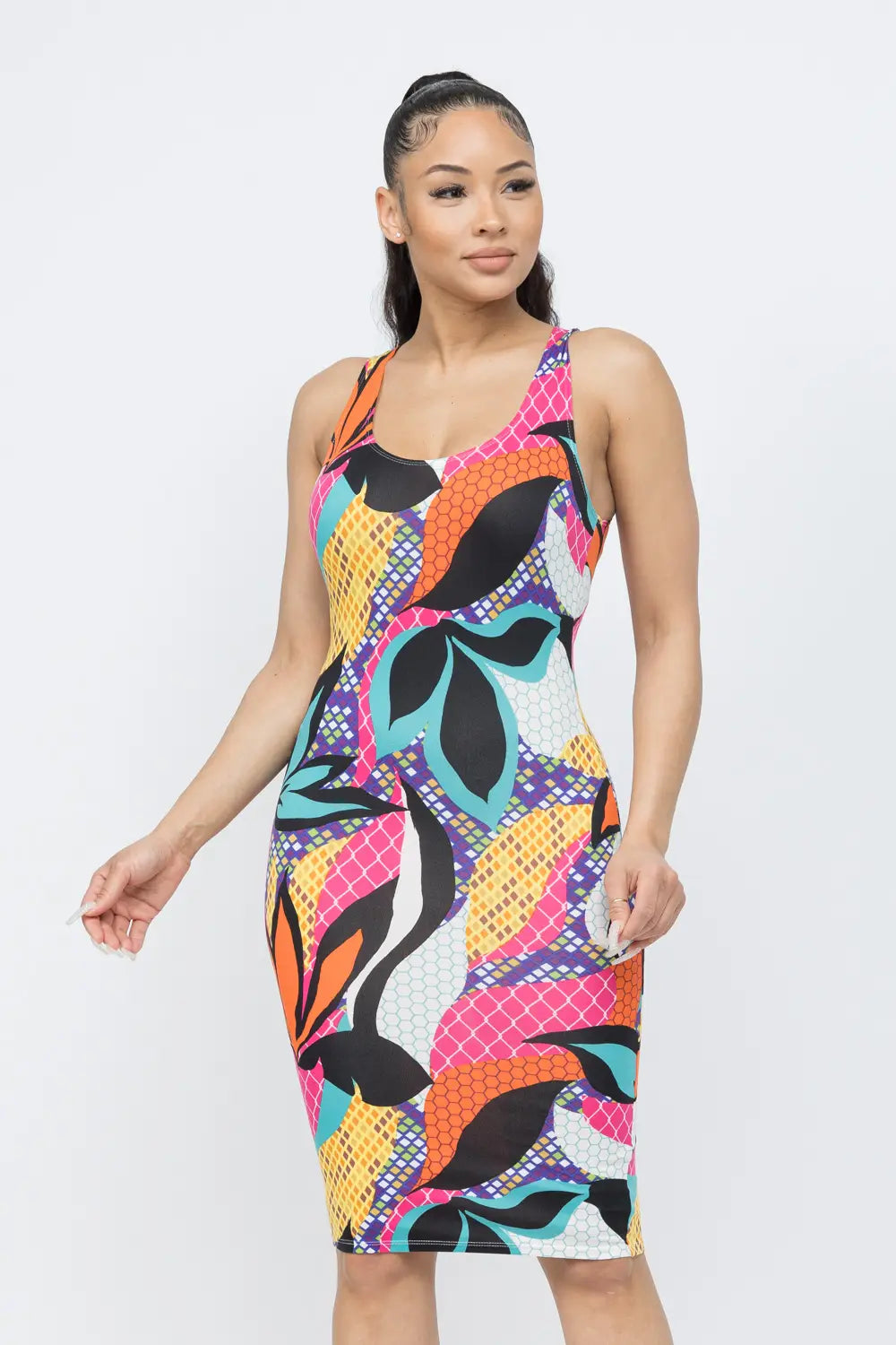 Print colorful Tank Midi Dress/Animal Print Sleeveless Tank