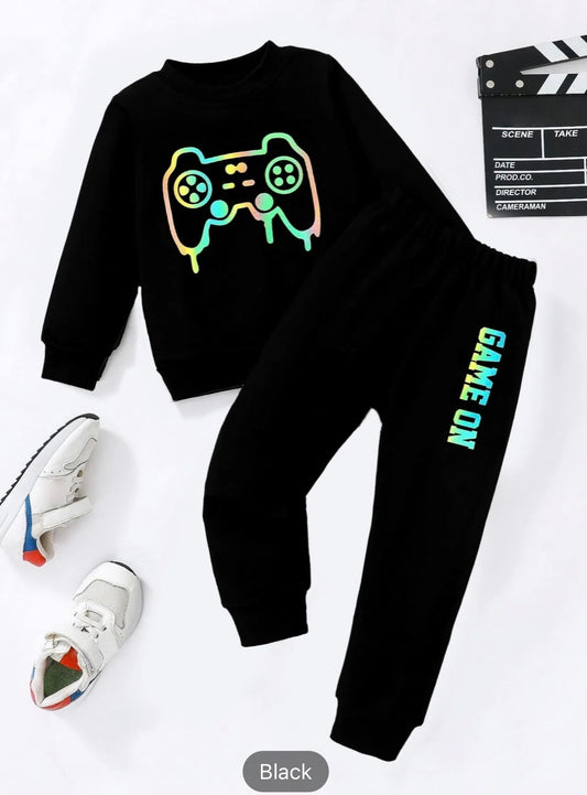 2pcs Boys black gamer sweatsuit set