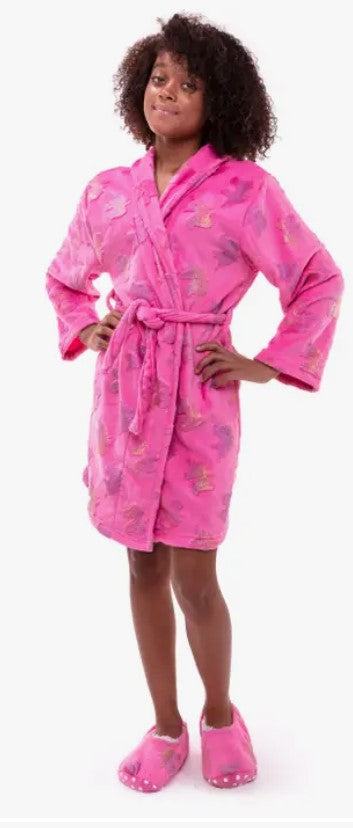 Girls Pink Shimmer Robe With Matching Slippers