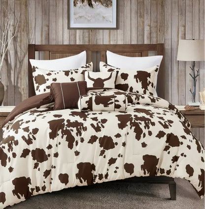 Rustic Cowhide Brown Cow Skull Comforter Set - 6 Piece Set