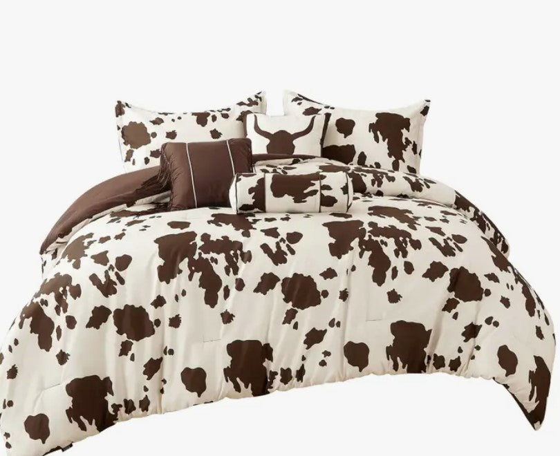 Rustic Cowhide Brown Cow Skull Comforter Set - 6 Piece Set