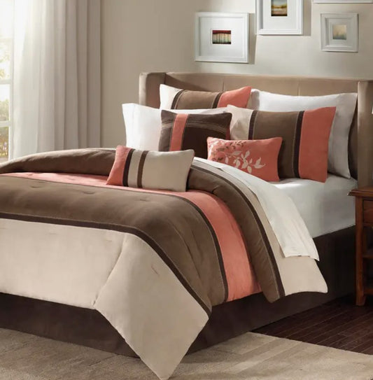 Palizzate Suede 7-Piece Comforter Set, Coral