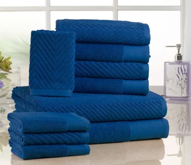 Joplyn 10 Piece Blue 100% Cotton Towel Set