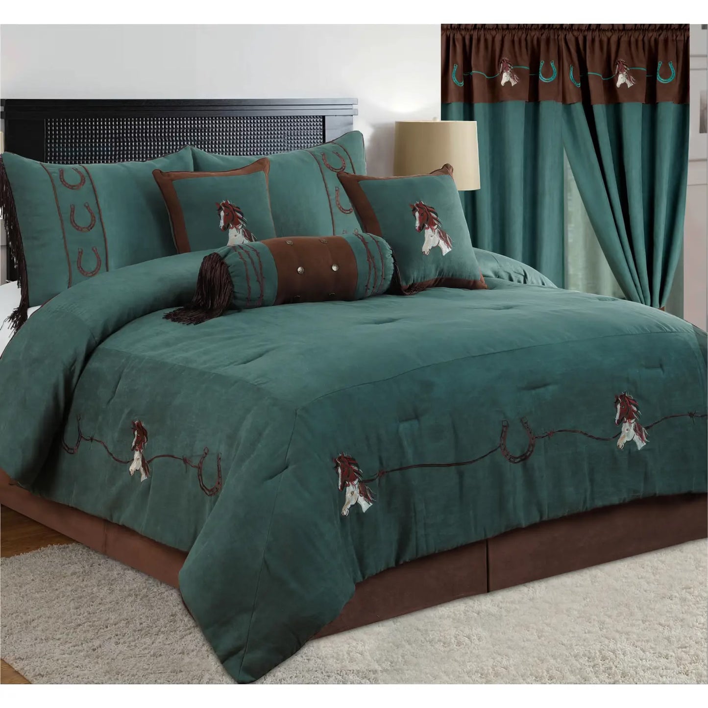 7pc Turquoise Horse Comforter Set