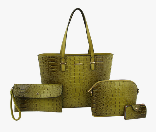 4 in 1 Crocodile Women Purse Tote Bag