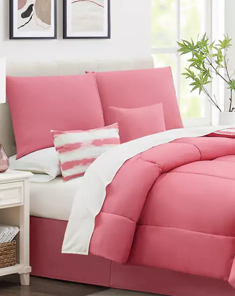 Modern Southern King Home 6-Piece Pink Reversable Comforter Set