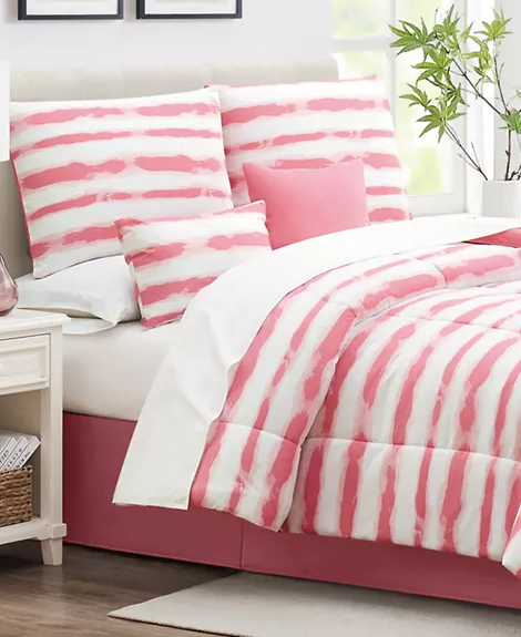 Modern Southern King Home 6-Piece Pink Reversable Comforter Set