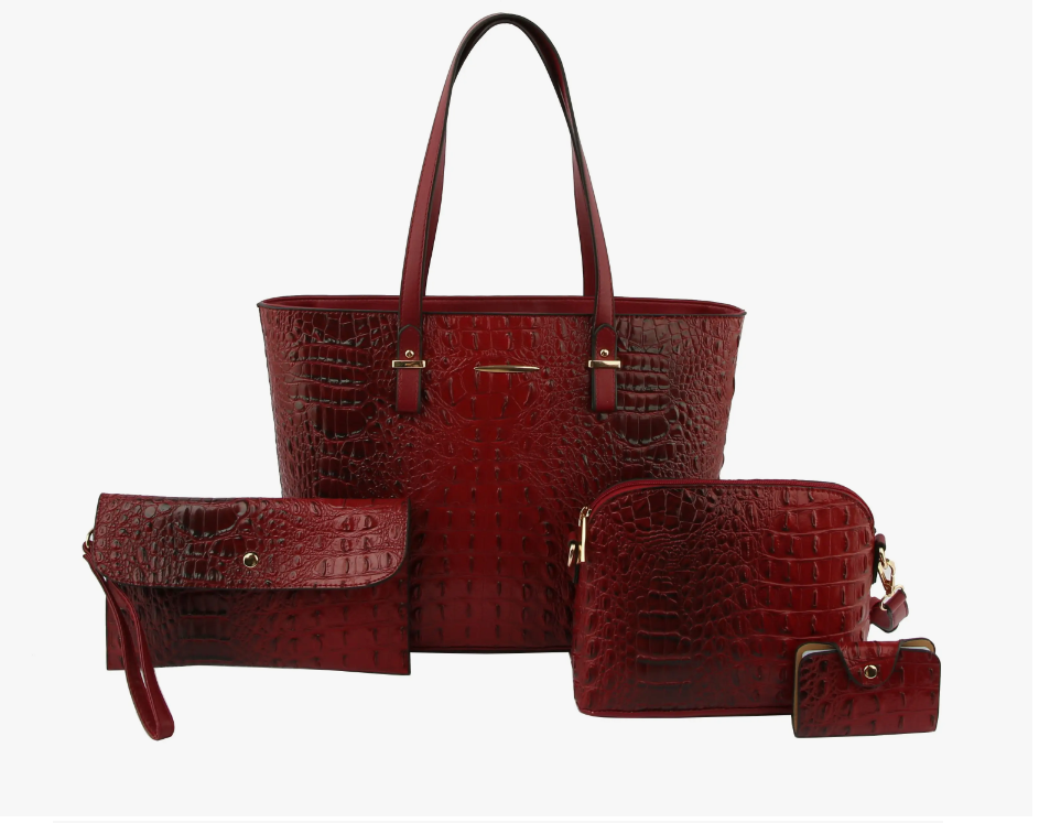 4 in 1 Crocodile Women Purse Tote Bag